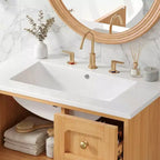 JVNOXK Meuble sous-vasque rustique moderne en céramique de 30 pouces avec 3 tiroirs et 1 grande porte à fermeture douce, meuble de rangement, grain de bois naturel