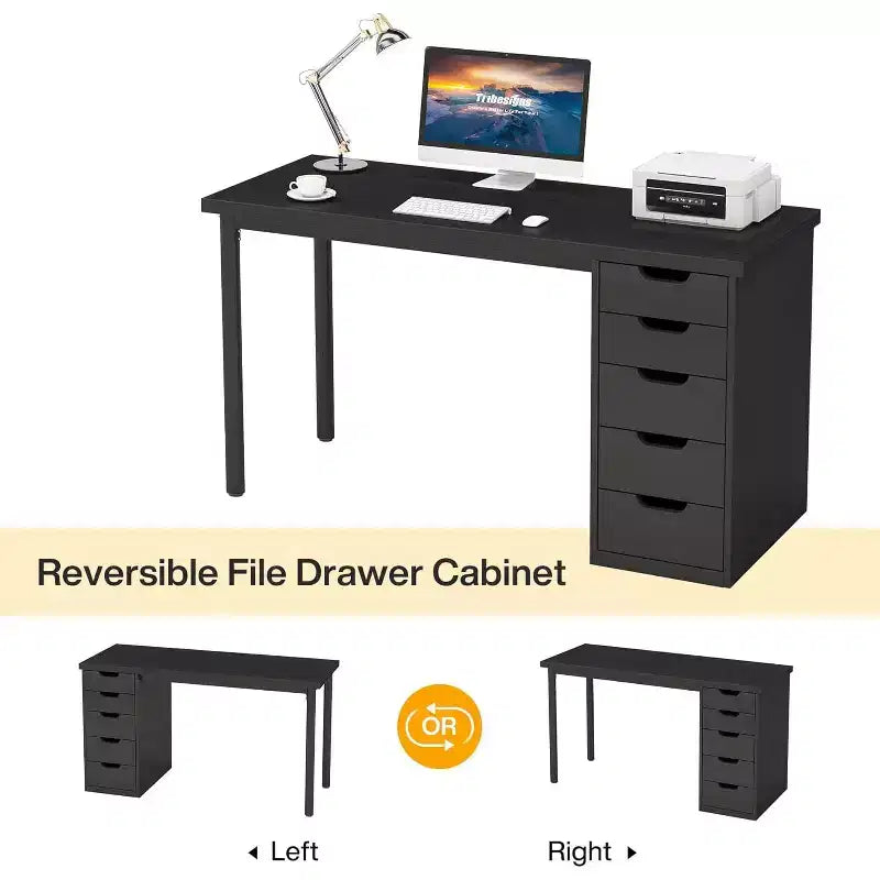 Bureau d'ordinateur Lantine avec 5 tiroirs, bureau moderne et simple de 119 cm pour la maison, le bureau et l'étude, idéal pour les petits espaces