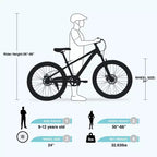 NAYSAYE Vélo VTT Enfant 24 Pouces avec Fourche Suspendue Cadre en Acier pour Enfants de 9 à 12 Ans, Cyan, 63.78*24.8*37.2