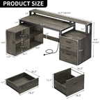 Bureau d'angle en L de 165 cm avec LED RVB, support d'écran et armoire de rangement – 1 personne | Blanc / Chêne / Gris anthracite / Noir