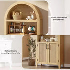 Acekool Armoire de cuisine bombée avec portes en rotin, meuble de rangement de ferme à 5 niveaux pour cuisine, salle à manger, salon