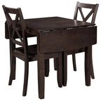 Ensemble de salle à manger 3 pièces avec table à rabats en bois et 2 chaises à dossier en X pour petits espaces
