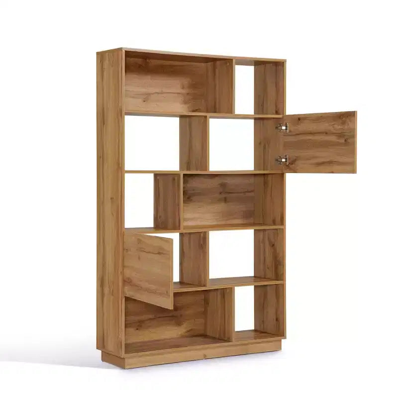 Bibliothèque haute LuxenHome de 173 cm avec 8 étagères et 2 armoires, bibliothèque à cubes à 5 niveaux avec portes, étagère de présentation avec rangement pour salon marron