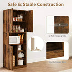 Meuble de rangement pour garde-manger Costway 166,4 cm de haut, meuble de cuisine moderne avec support micro-ondes marron/blanc