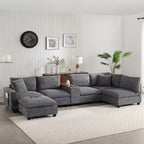 Canapé sectionnel modulaire surdimensionné Clihome 140 avec pouf de rangement mobile, porte-gobelet, assise large, chargeur USB, canapé en velours côtelé en forme de U à 6 places
