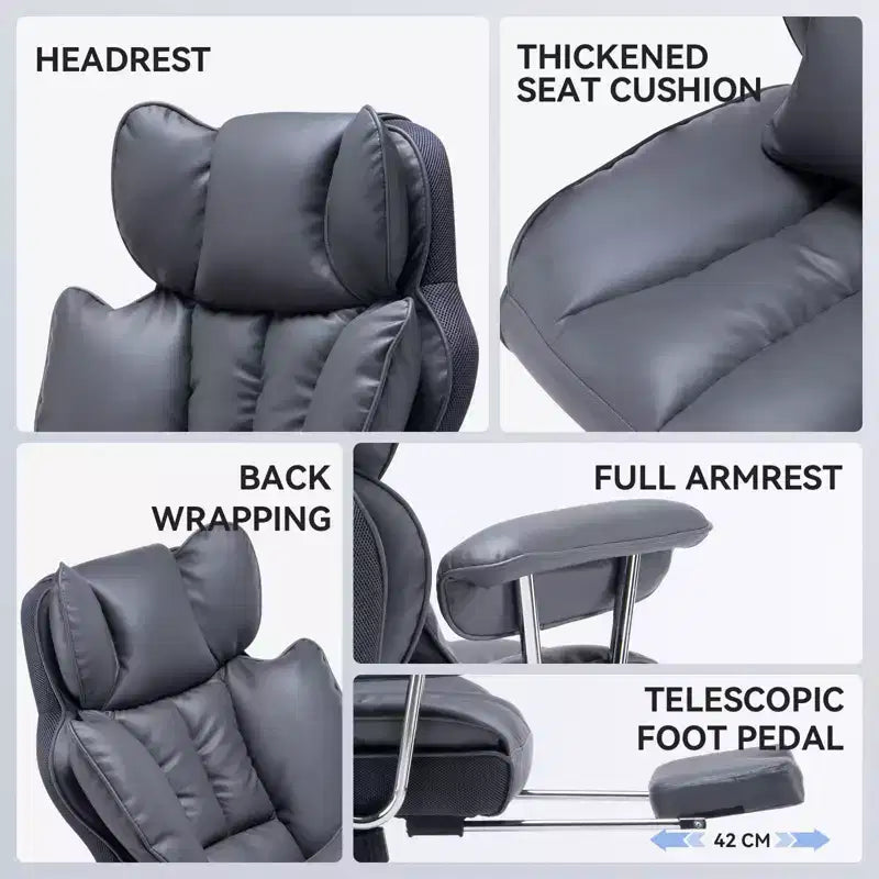 Efomao Chaise de Bureau Ergonomique 400 lbs, Grande Chaise d'Ordinateur en Cuir PU pour Personnes de Grande Taille, Fauteuil de Direction avec Repose-Pieds et Soutien Lombaire