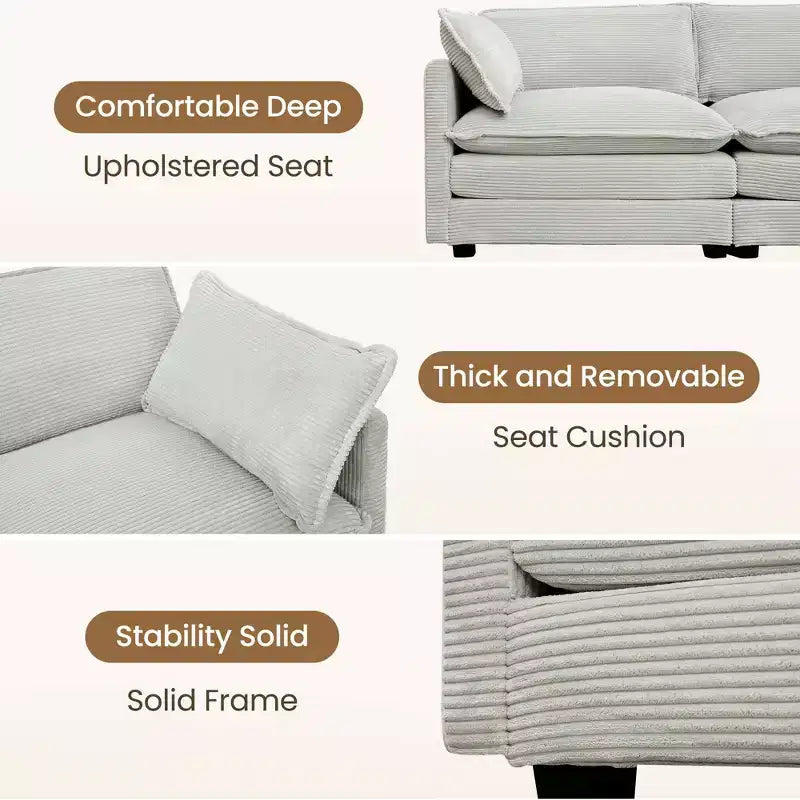 Canapé modulaire moderne 5 places en velours côtelé, surdimensionné, 113,4 po (L) x 79,13 po (l), avec pouf, canapé en U avec coin salon, HYLEORY