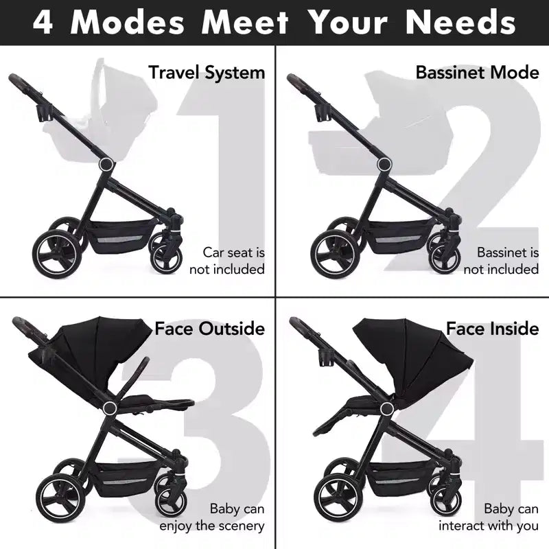 Poussette Bébé, Poussette Pliante - Poussette Haute pour Nouveau-né et Tout-petit, Landau Convertible avec Dossier Réversible