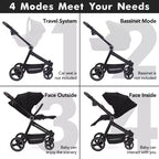 Poussette Bébé, Poussette Pliante - Poussette Haute pour Nouveau-né et Tout-petit, Landau Convertible avec Dossier Réversible