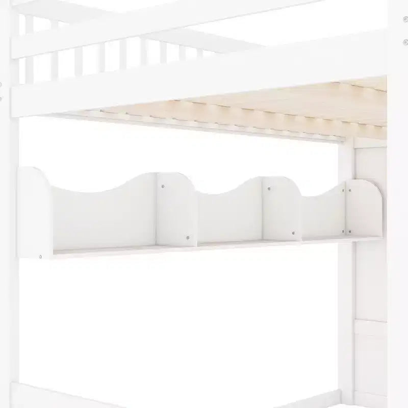 Lit mezzanine double avec escalier, armoire et étagères de rangement – MDF, 295 kg