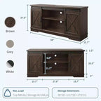Meuble TV de style ferme pour téléviseurs jusqu'à 65 pouces, meuble de divertissement avec portes coulissantes de grange et armoires de rangement, console multimédia pour salon, chambre à coucher