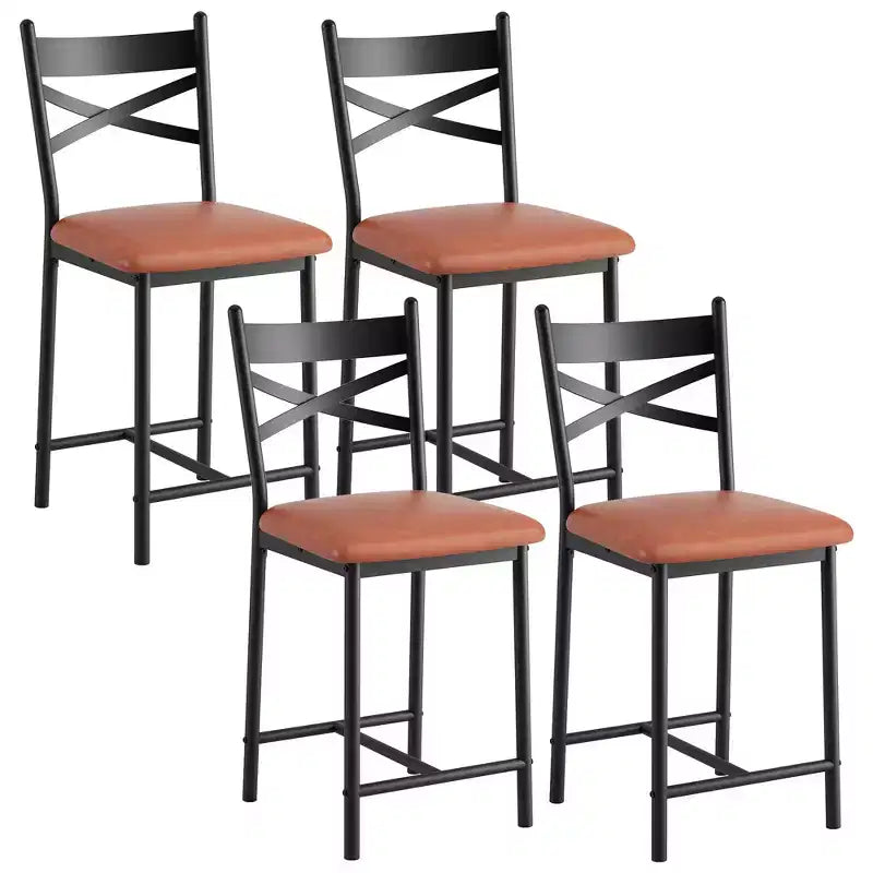 Lot de 4 tabourets de bar, chaises de bar rembourrées en PU, chaises d'îlot de cuisine avec dossier en X et repose-pieds en métal, chaises de comptoir noires