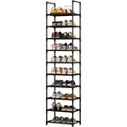 Étagère à chaussures robuste en métal à 10 niveaux avec étagères en tissu amovibles, organiseur d'angle haut et peu encombrant pour placard, entrée, salon