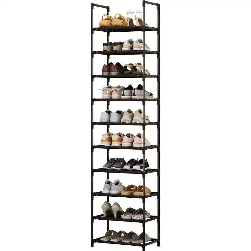 Étagère à chaussures robuste en métal à 10 niveaux avec étagères en tissu amovibles, organiseur d'angle haut et peu encombrant pour placard, entrée, salon