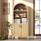 Acekool Armoire de cuisine bombée avec portes en rotin, meuble de rangement de ferme à 5 niveaux pour cuisine, salle à manger, salon