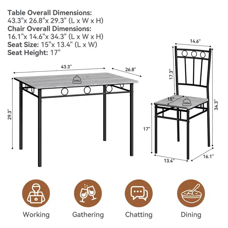 Ensemble de salle à manger rectangulaire Dyonery pour 4 personnes, table de cuisine 5 pièces et 4 chaises, ensemble de table de salle à manger, ensemble de table de cuisine compact pour petit espace