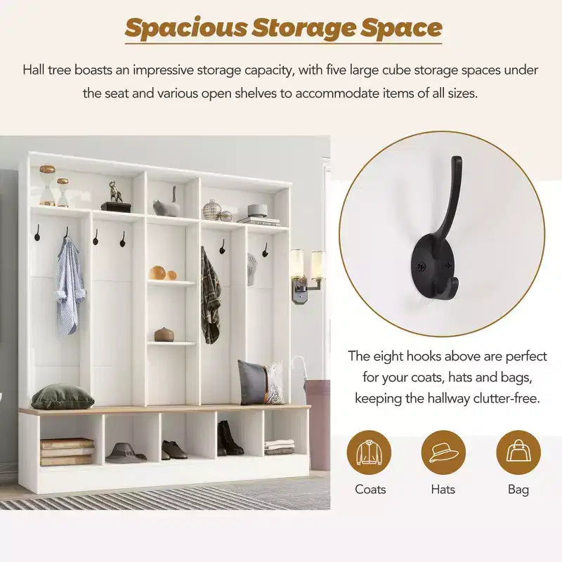 Meuble d'entrée large CLIHOME avec banc de rangement, armoire à chaussures minimaliste avec cubes de rangement et étagères