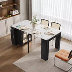 Table à manger extensible Whisen, table îlot mobile roulante avec 3 rallonges amovibles, meuble de rangement