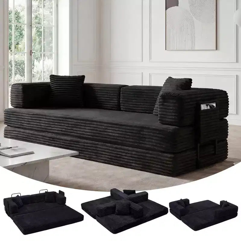 Canapé-lit convertible 5-en-1 de 80,7 po, velours côtelé, 544 kg, aucun assemblage requis