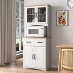 23 Armoires de cuisine en bois, armoire de garde-manger avec portes vitrées et tiroirs, étagères réglables, blanche