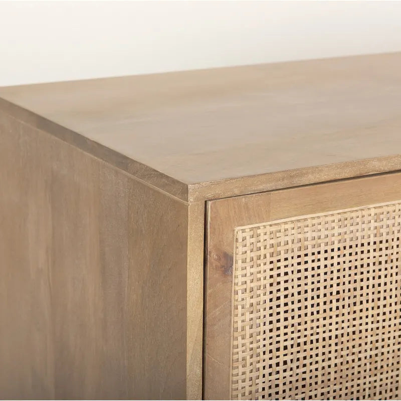 Grier Enfilade 4 portes en bois massif brun clair et cannage - 72,0L x 18,0l x 31,0H