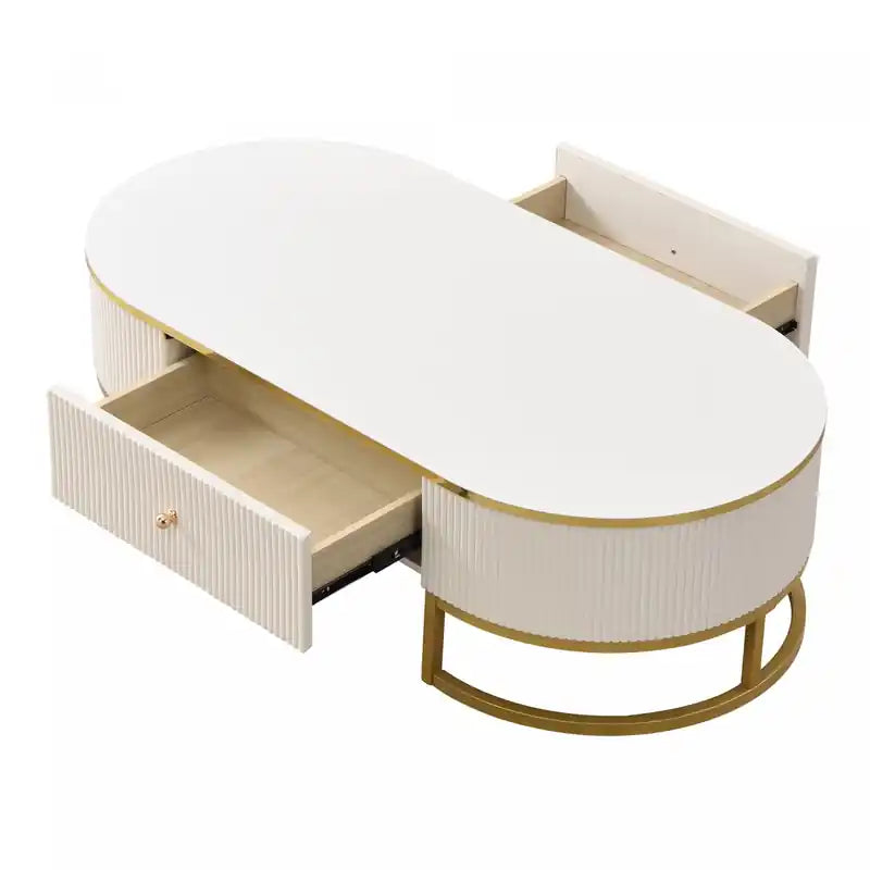 Table basse ovale en bois composite de 47,2 po avec tiroirs de rangement