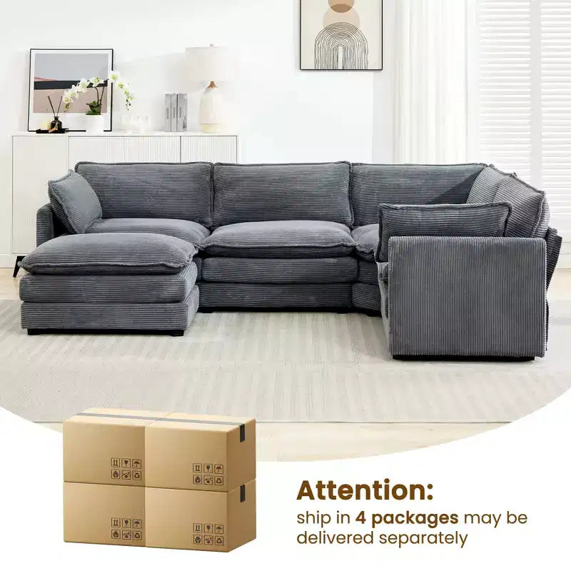 Canapé modulaire moderne 5 places en velours côtelé, surdimensionné, 113,4 po (L) x 79,13 po (l), avec pouf, canapé en U avec coin salon, HYLEORY