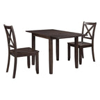 Ensemble de salle à manger 3 pièces avec table à rabats en bois et 2 chaises à dossier en X pour petits espaces