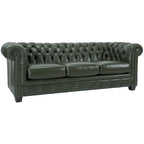 Canapé Chesterfield en cuir italien pleine fleur touffeté Hancock - 31 H x 86 L x 40 P
