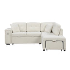 Canapé d'angle 4 places avec lit gigogne, pouf, ports USB et tablette rabattable
