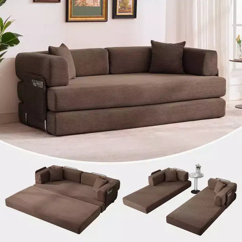 Canapé futon moderne en velours côtelé de 79 po pour petits espaces, canapé-lit convertible 5 en 1 avec accoudoirs et oreillers amovibles