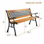 Banc de jardin Costway 126 cm pour patio, parc, porche, allée, terrasse, en fonte et bois dur