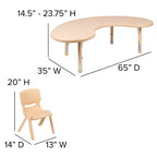 Ensemble de table d'activités en plastique demi-lune Emma et Oliver 35 po L x 65 po l réglable en hauteur avec 4 chaises