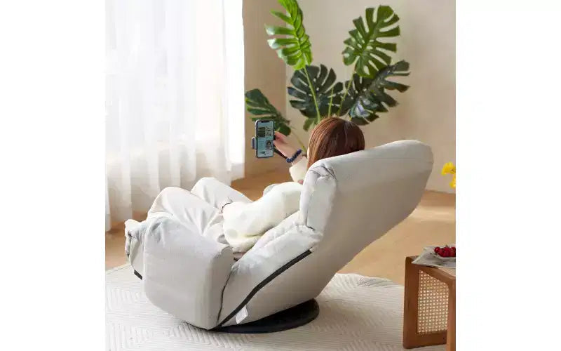 Chaise de jeu au sol, fauteuil de sol pivotant avec accoudoirs et support de téléphone, fauteuil de jeu inclinable pliant réglable sur 5 positions