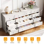 Commode 12 tiroirs en bois pour chambre à coucher, meuble TV large et moderne pour téléviseur 65 pouces, commode en bois, rangement de vêtements style ferme pour salon