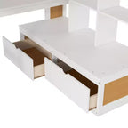 Lit mezzanine pleine grandeur avec escalier et bureau, cadre de lits mezzanine en bois avec tiroirs de rangement et étagères pour adultes, adolescents et enfants