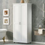 Meuble de rangement pour salle de bain à deux portes, étagère réglable, panneau MDF