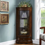 Meuble d'angle classique en bois d'hévéa marron avec porte vitrée