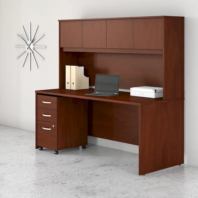 Bureau de 72 po avec huche et caisson mobile à 3 tiroirs