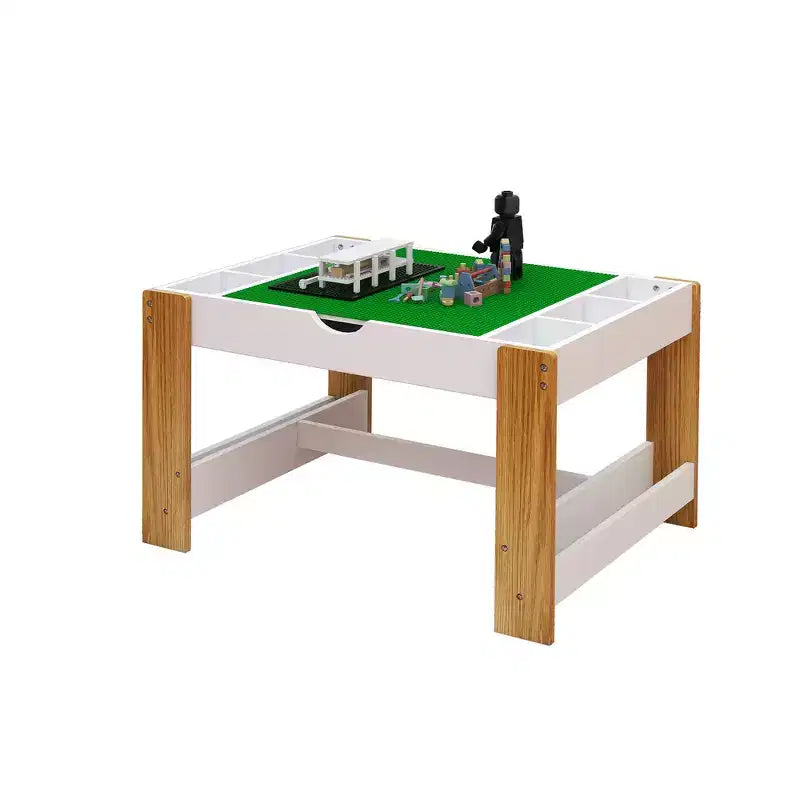 Table d'activités 2-en-1 pour enfants avec 7 compartiments de rangement - Table de blocs de construction LEGO compatible et tableau blanc, blanc et vert