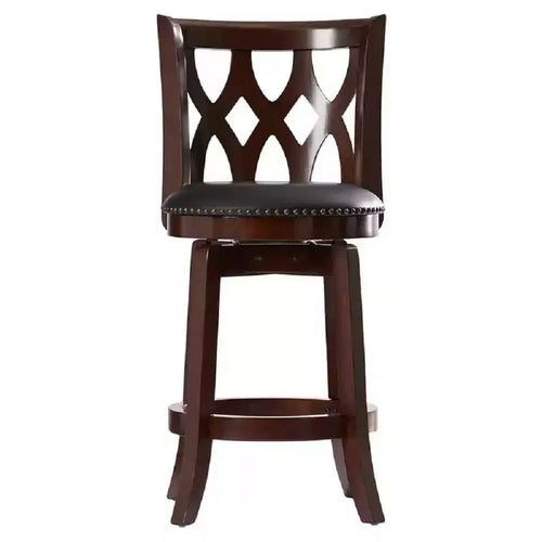 24" Swivel Counter Height Barstool Dark Cherry - Upholstered, Lacquered Hardwood Legs