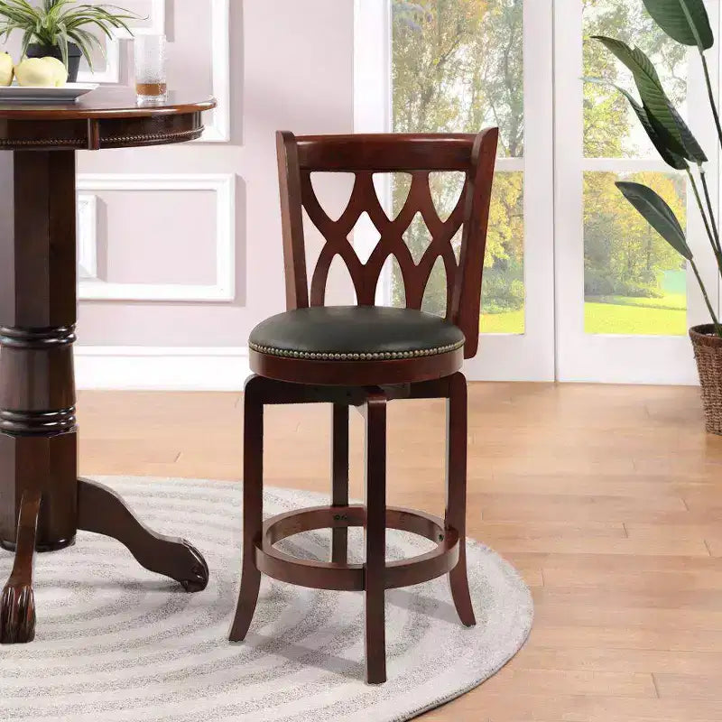 24" Swivel Counter Height Barstool Dark Cherry - Upholstered, Lacquered Hardwood Legs