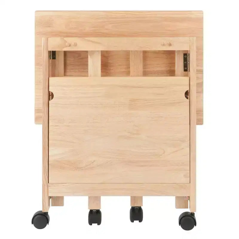 Foldable Printer Stand Natural with Shelves & Wheels