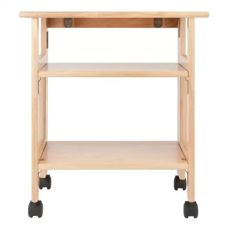 Foldable Printer Stand Natural with Shelves & Wheels