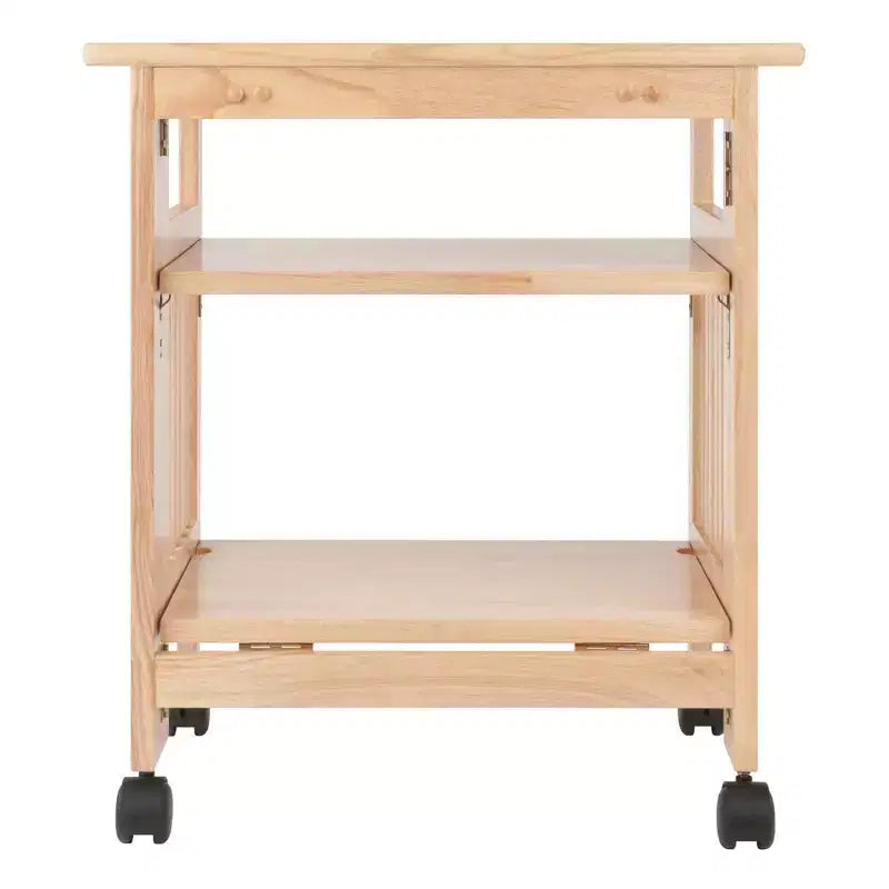 Foldable Printer Stand Natural with Shelves & Wheels