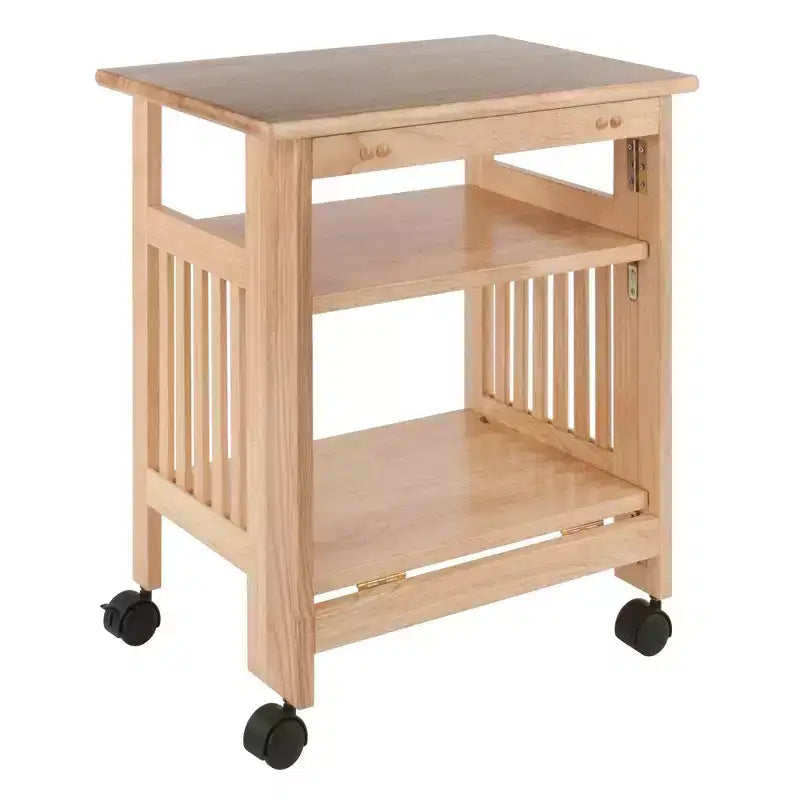 Foldable Printer Stand Natural with Shelves & Wheels