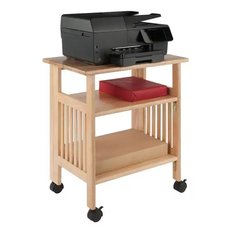 Foldable Printer Stand Natural with Shelves & Wheels