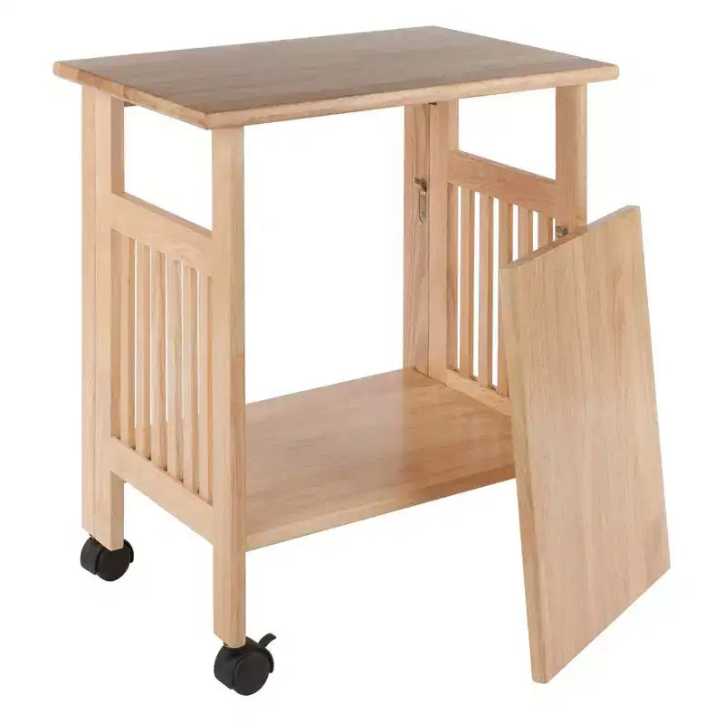 Foldable Printer Stand Natural with Shelves & Wheels