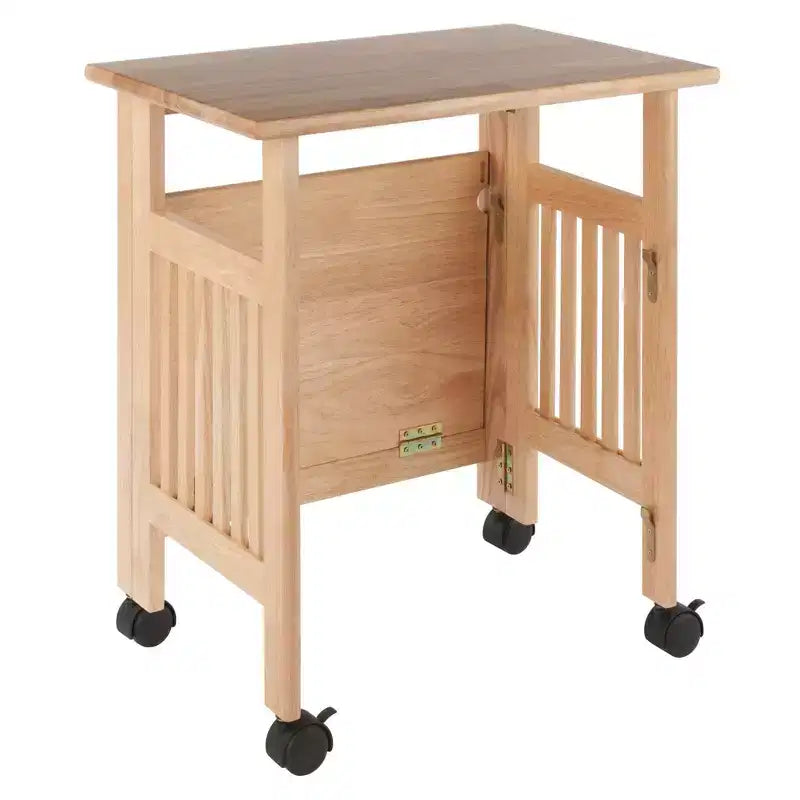 Foldable Printer Stand Natural with Shelves & Wheels