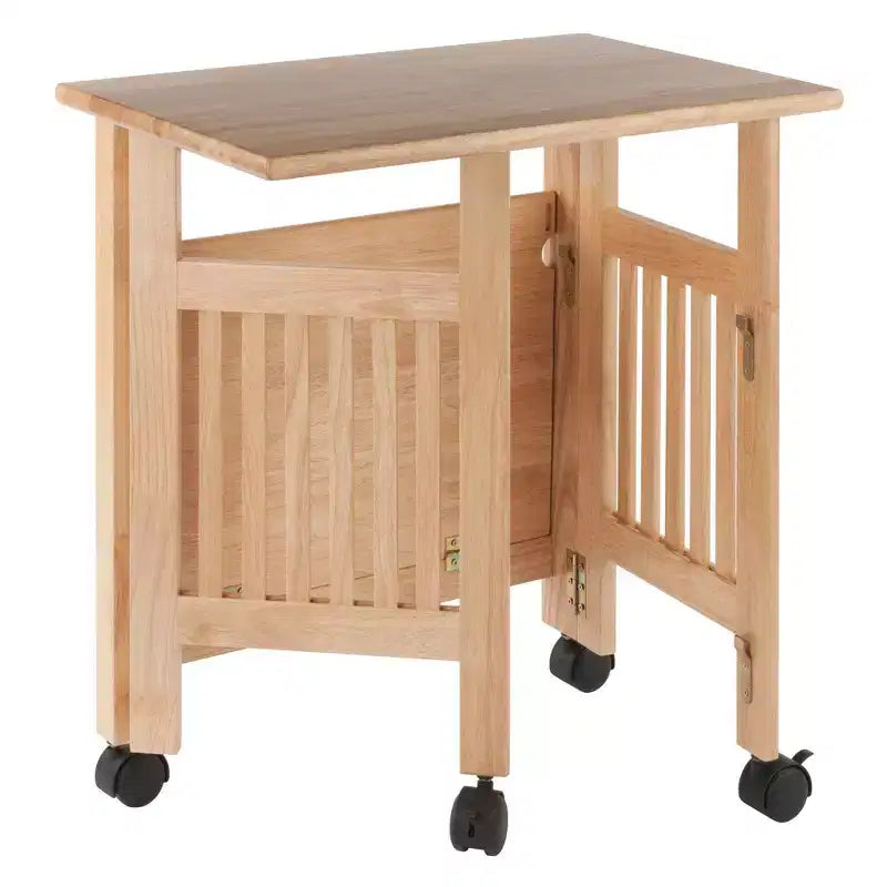 Foldable Printer Stand Natural with Shelves & Wheels